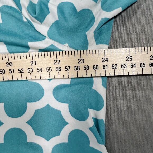 Lily Sky Dress Women's 3X Aqua Blue Midi Trellis Print Pockets 3/4 Bell Sleeves - Picture 4 of 12